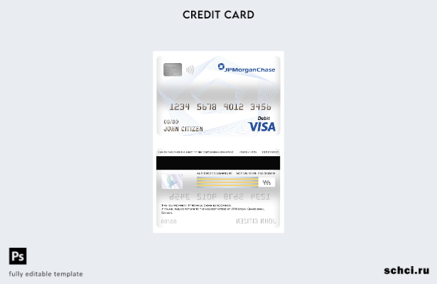 цифровая загрузка шаблона дебетовой карты Visa банка JP Morgan Chase Канады